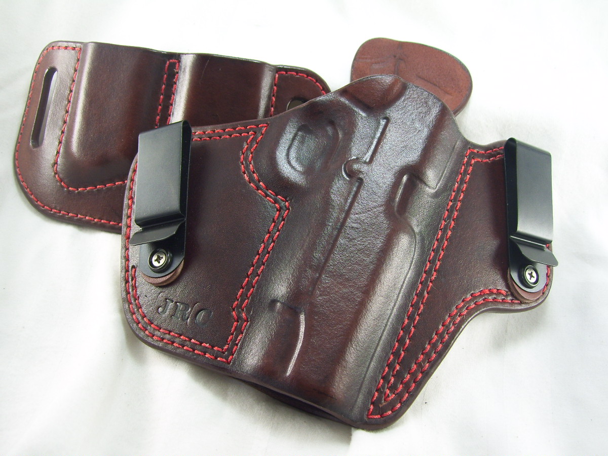 IWB only holster, double "tuckable" clips, dark brown leather bod...